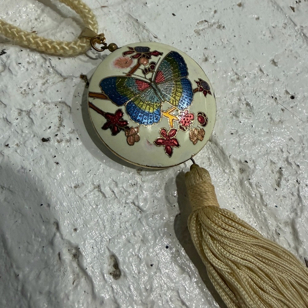 Painted Butterfly Tassel Necklace - Cream and Multicolor - Picture 1 of 3